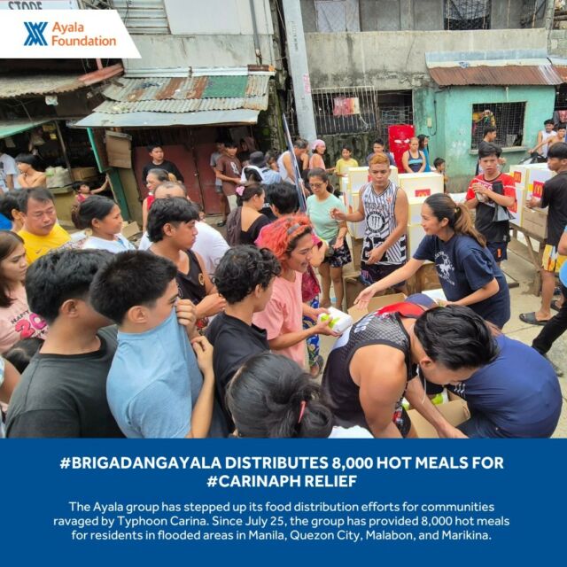 #BrigadangAyala distributes 8,000 hot meals for #CarinaPH relief

The Ayala group, coming together under the #BrigadangAyala banner, has stepped up its food distribution efforts for communities ravaged by Typhoon Carina. Since yesterday, the group has provided 8,000 hot meals for residents in flooded areas in Manila, Quezon City, Malabon, and Marikina.

Just today, Ayala Foundation, which leads the group’s disaster response efforts, delivered 5,400 meals for residents in the cities of Malabon, Marikina, and Manila. These are on top of the 2,600 hot meals shared yesterday with evacuees in Quezon City and Manila. 

Partners from Coca-Cola Foundation, the Ronald McDonald House of Charities, Virlanie Foundation, BPI Foundation, and the rest of the Ayala group continue to support Ayala Foundation’s ongoing food distribution efforts. Local government officials and community volunteers also help facilitate the delivery of food for affected families. 

Ayala Foundation’s donation channels remain open to those who wish to support its Typhoon Carina relief efforts. International channels are also available for those living overseas.

Ayala Foundation’s campaigns are authorized through DSWD Solicitation Permit No. DSWD-SB-SP-00037-2023, valid nationwide until November 2, 2024.

@weareayala